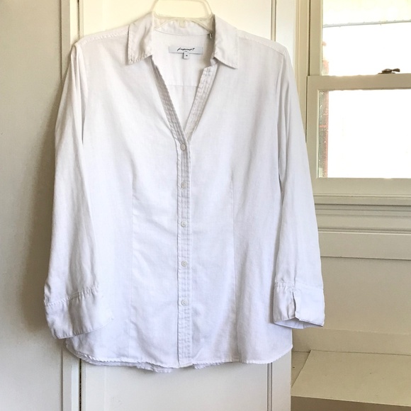 FOXCROFT 100% Linen Blouse Button Down Long Sleeve Top White Women’s Size Medium - Picture 1 of 16